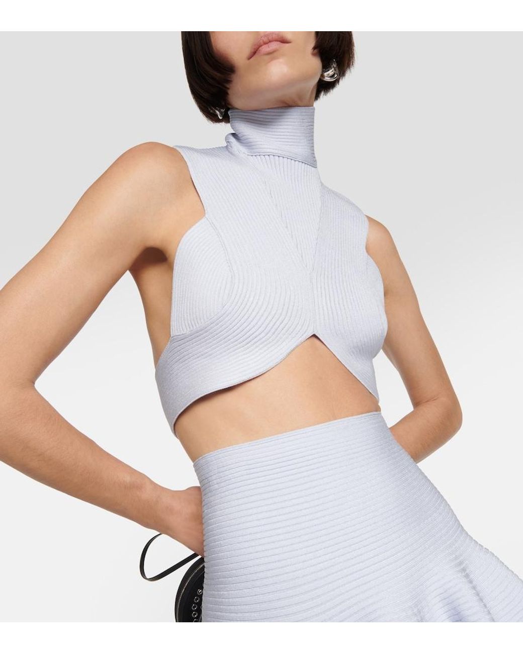 Alaïa Blue Alaia Ribbed-knit Crop Top