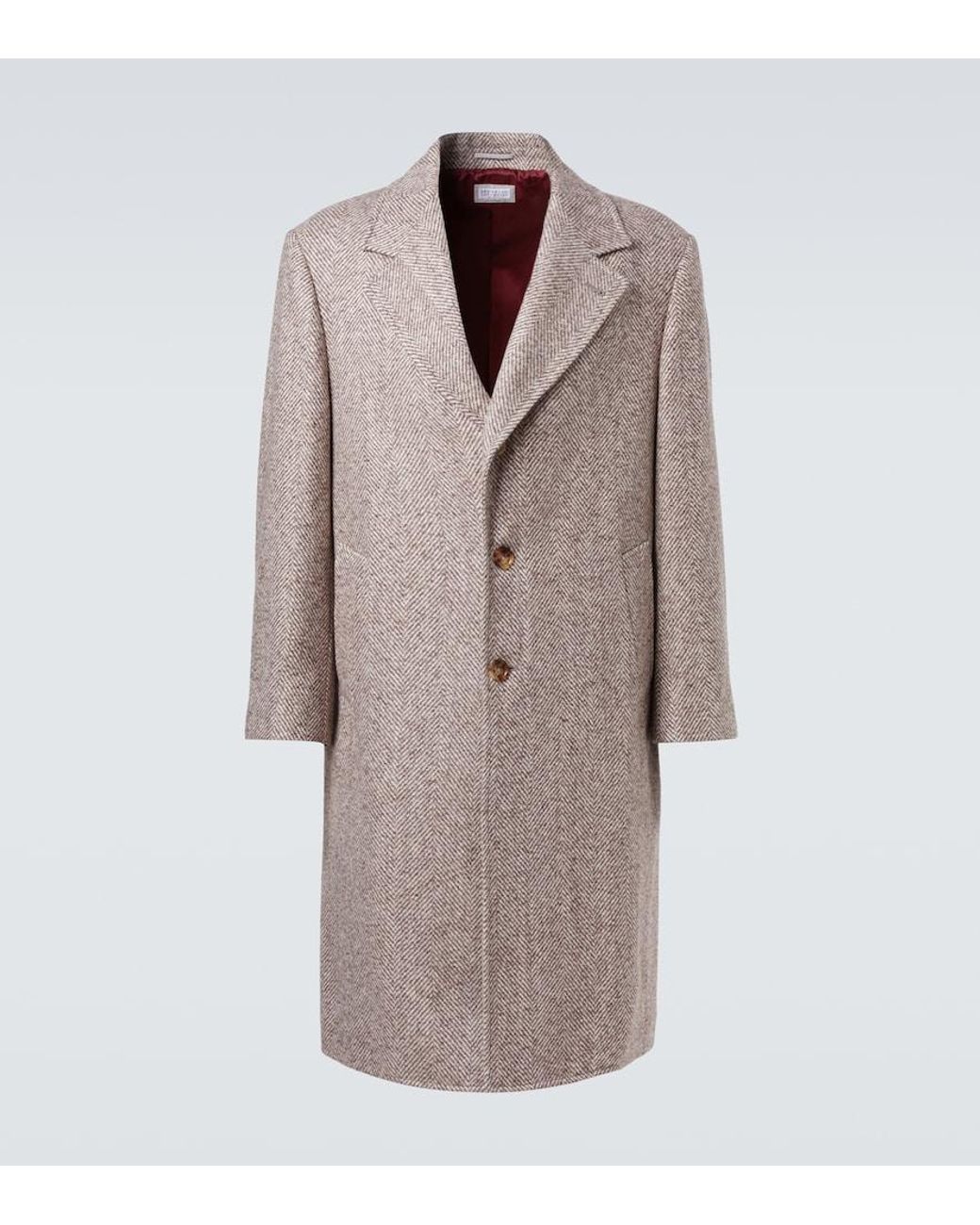 Brunello Cucinelli Brown Herringbone Wool And Alpaca-Blend Overcoat for men