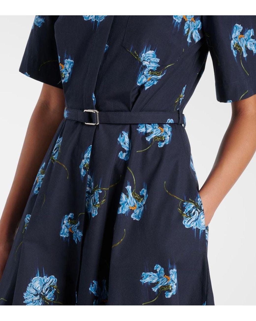 Emilia Wickstead Blue Floral Cotton Shirt Dress
