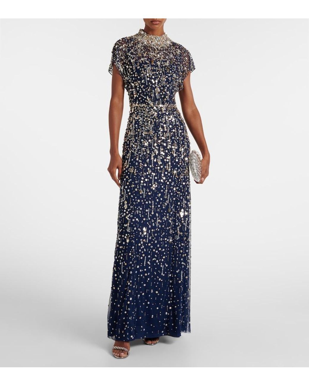 Jenny Packham Blue Sylvie Embellished Gown