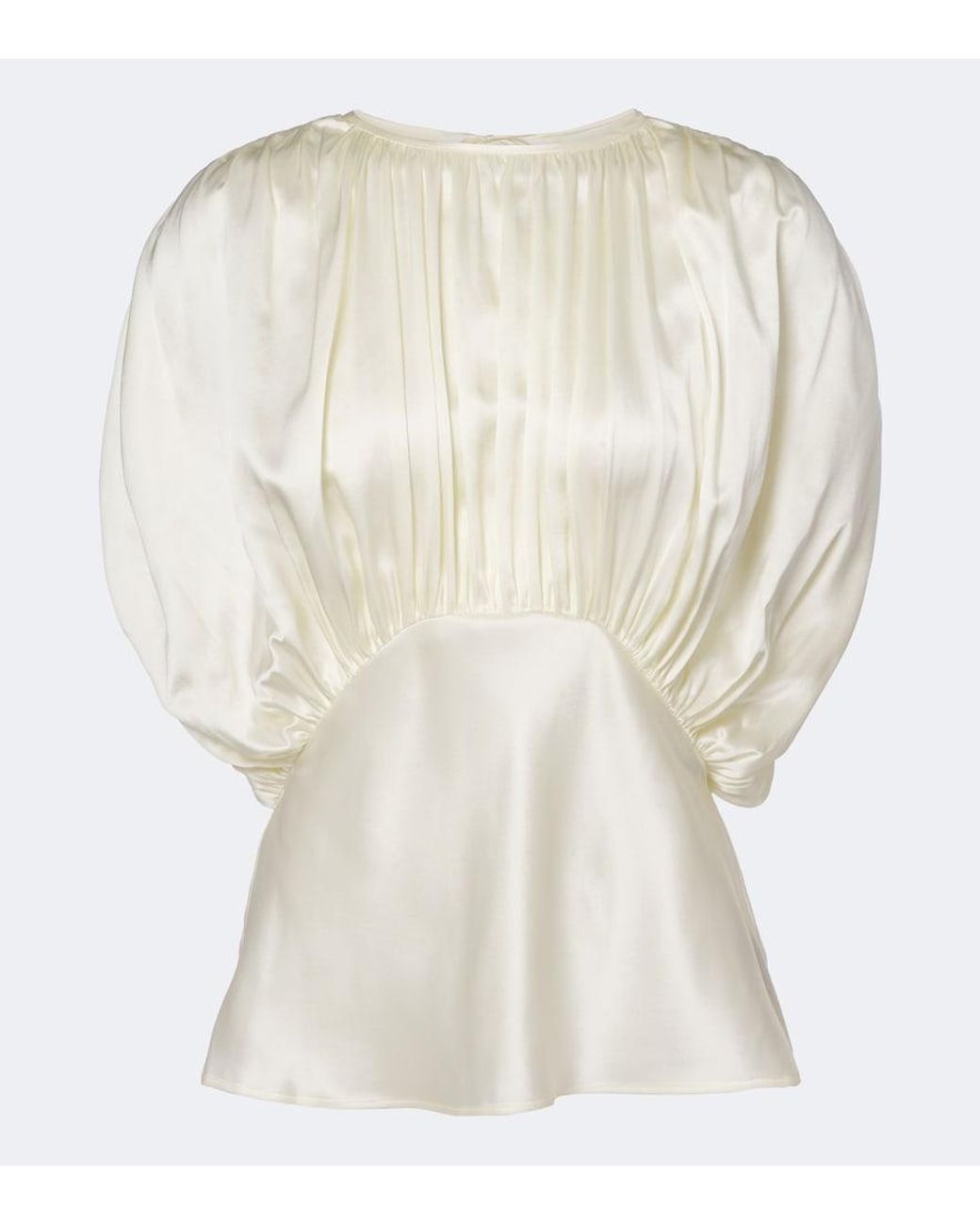 TOVE White Peta Draped Peplum Silk Satin Top