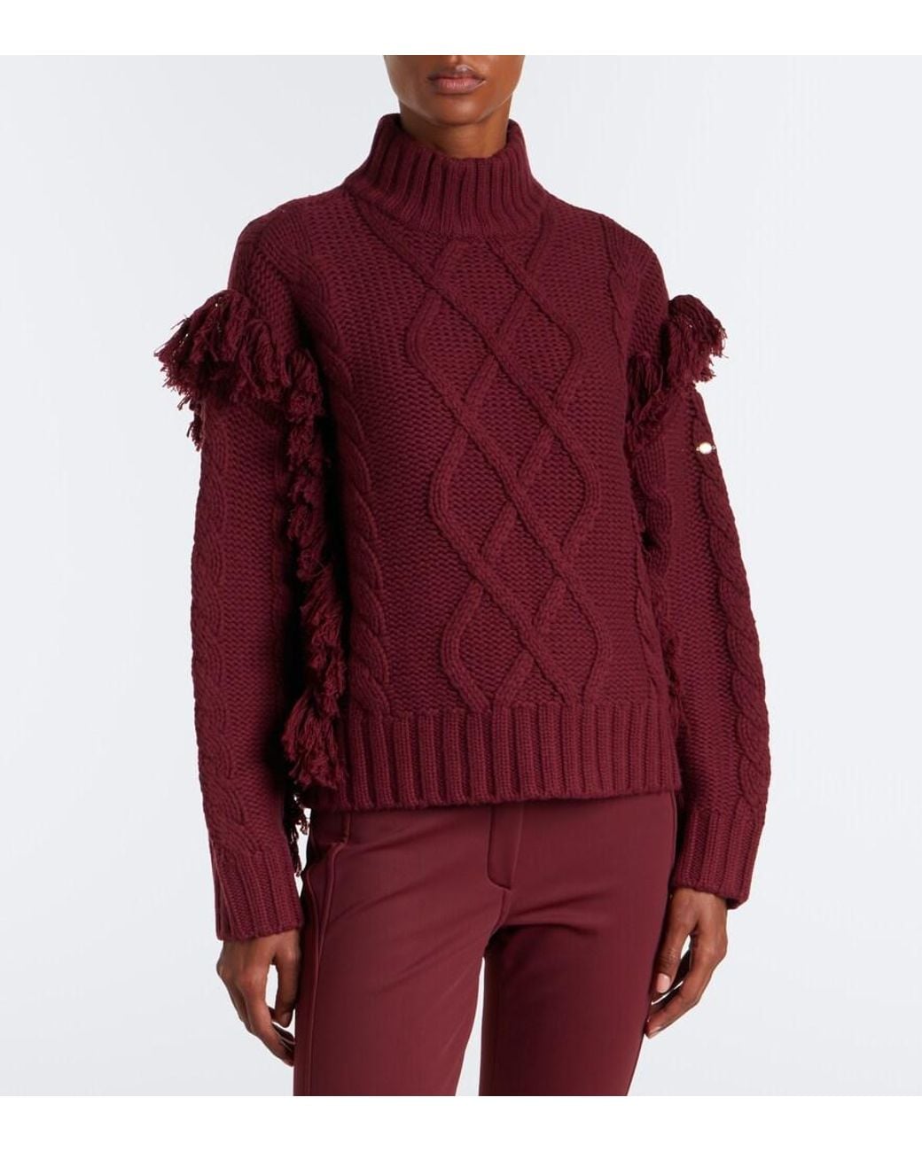 Goldbergh Purple Brit Cable-Knit Fringed Wool Sweater