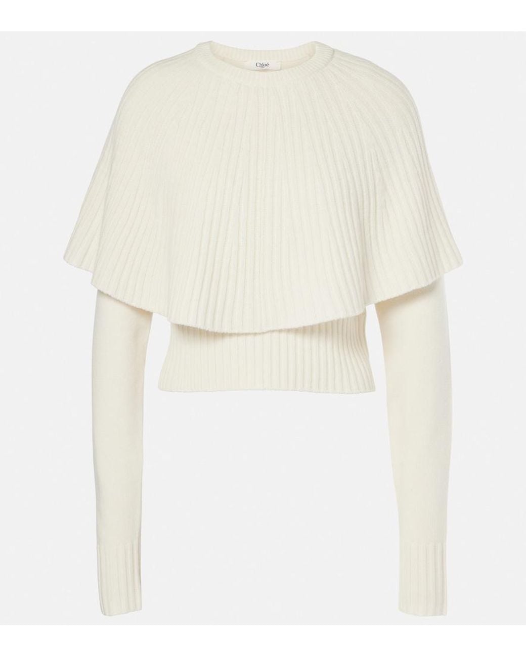 Chloé White Caped Wool And Cashmere Top