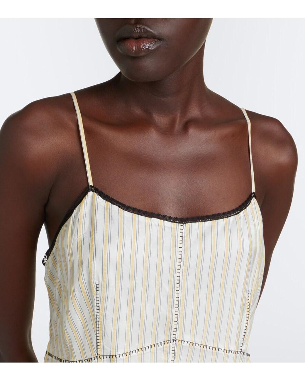 Prada Natural Bow-Detail Striped Midi Dress