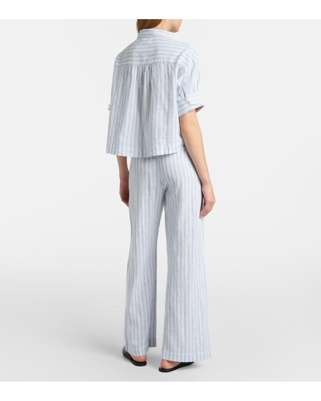 Velvet Blue Evony Cotton And Linen Wide-Leg Pants