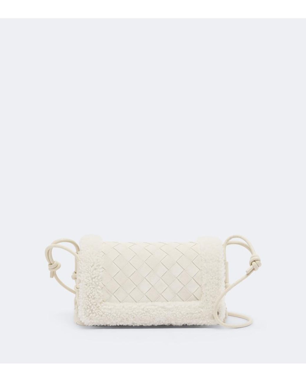 Bottega Veneta White Notturno Intrecciato Suede Crossbody Bag