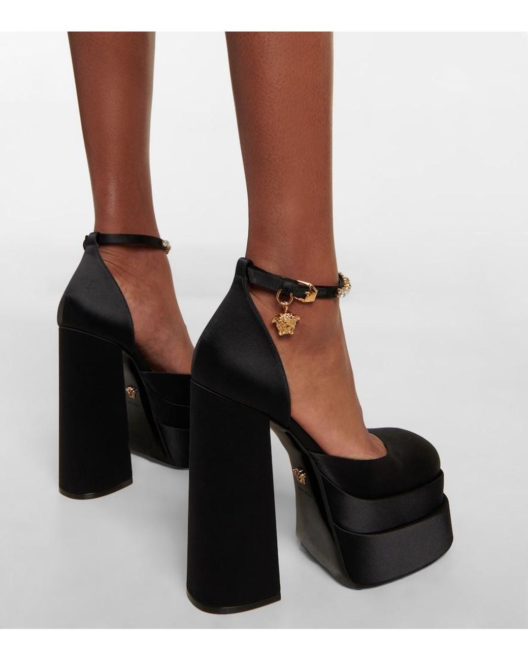 Versace Black Medusa Satin Platform Pump