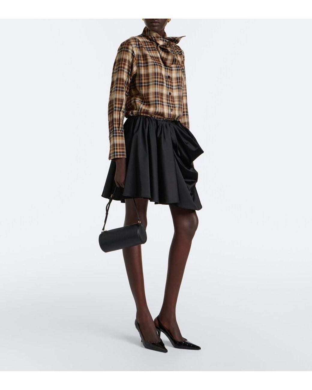 Patou Brown Bow-Detail Checked Cotton Shirt