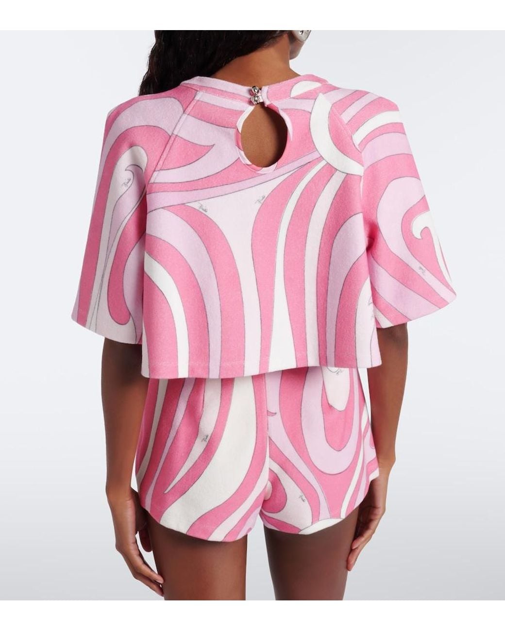 Emilio Pucci Pink Marmo Cotton-Blend Terry Crop Top