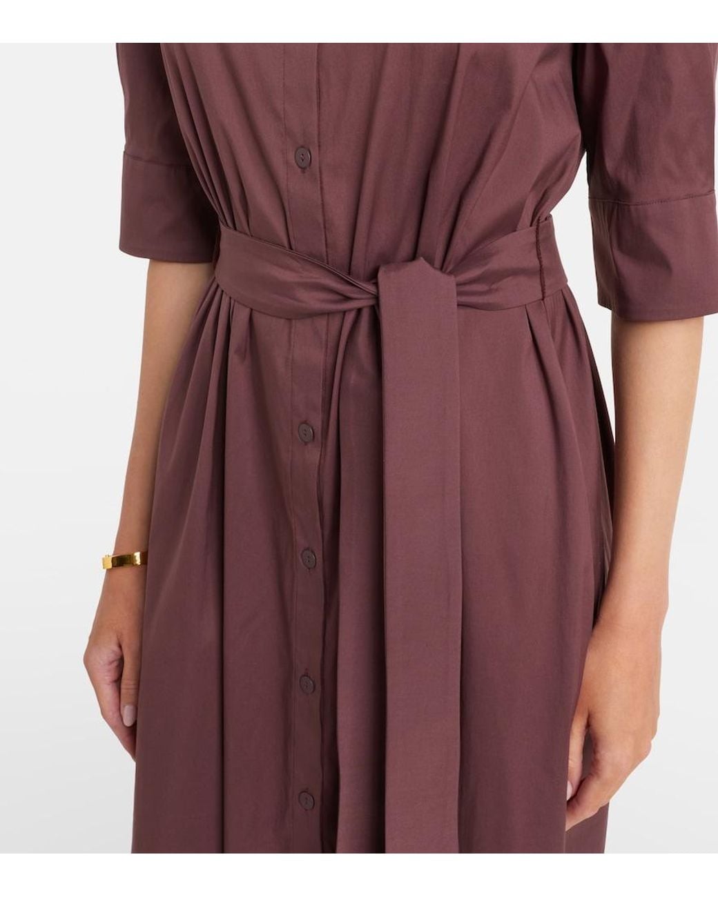 Max Mara Purple Cognac Cotton-Blend Midi Dress