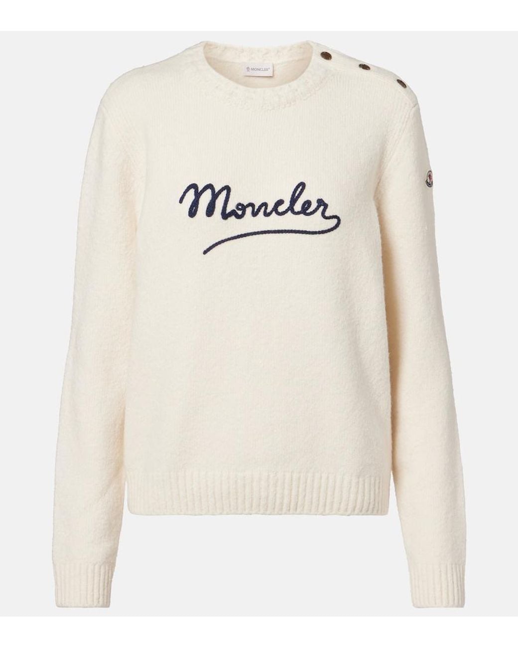 Moncler Natural Embroidered Logo Cotton-Blend Sweater