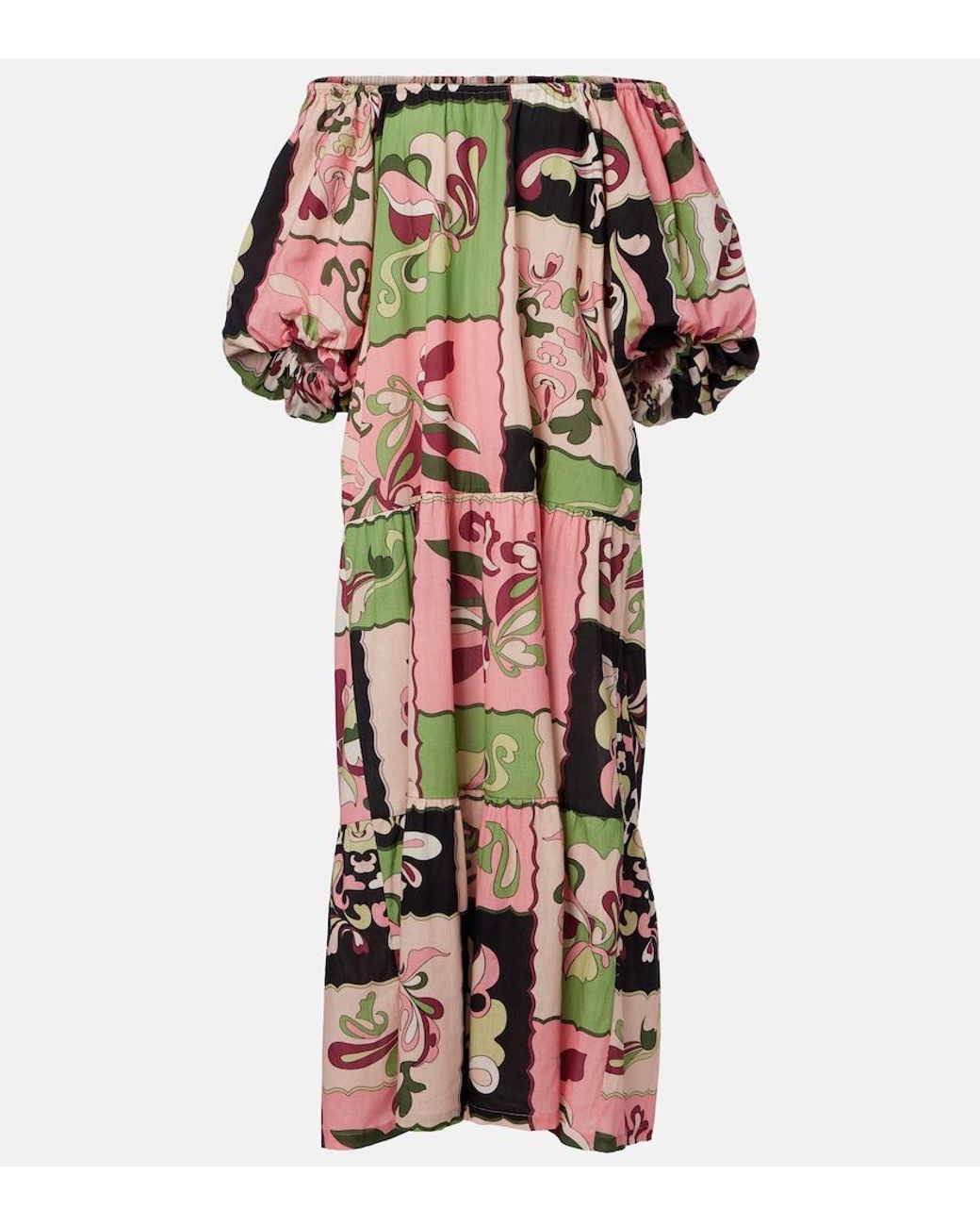 Adriana Degreas Multicolor Printed Off-Shoulder Cotton Maxi Dress