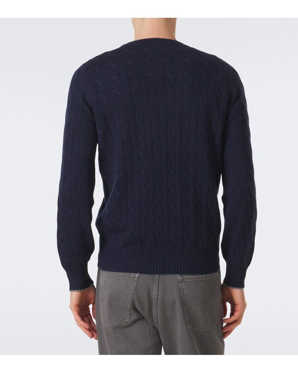 Brunello Cucinelli Blue Cable-Knit Cashmere Sweater for men