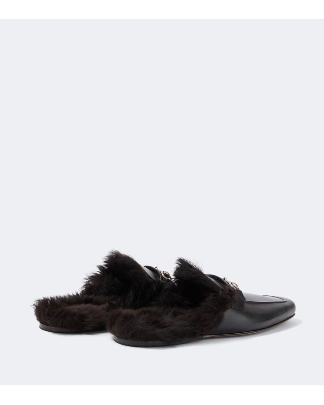 Gucci Black Horsebit Shearling-Lined Leather Mules for men