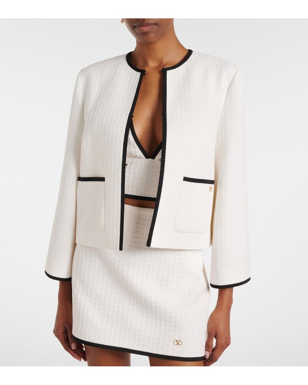 Valentino Garavani White Cotton Tweed Jacket
