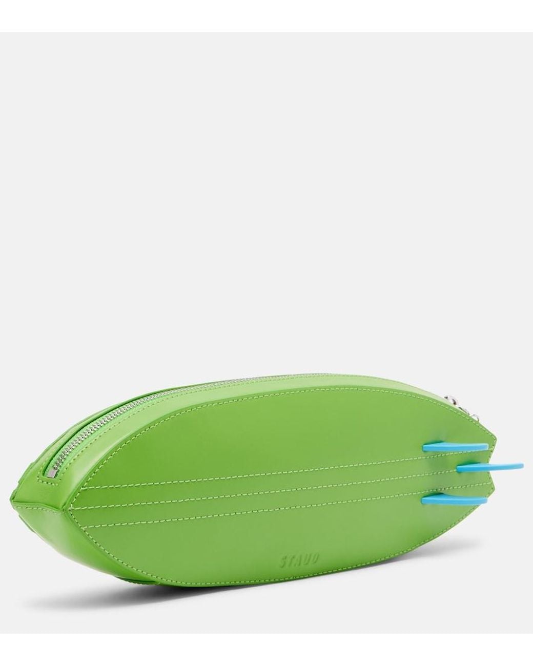 Staud Green Surfboard Striped Leather Clutch