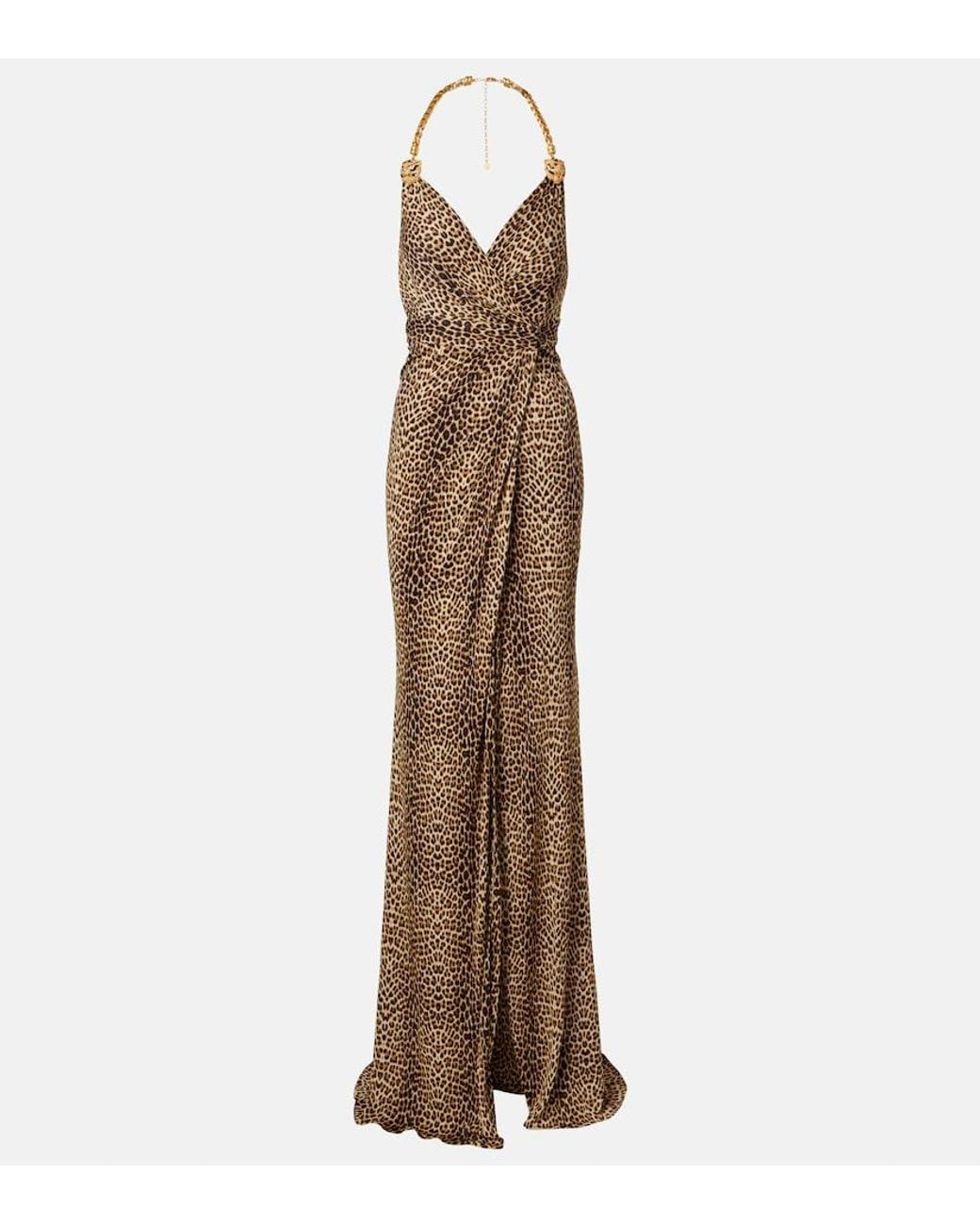 Roberto Cavalli Brown Embellished Open-Back Gown