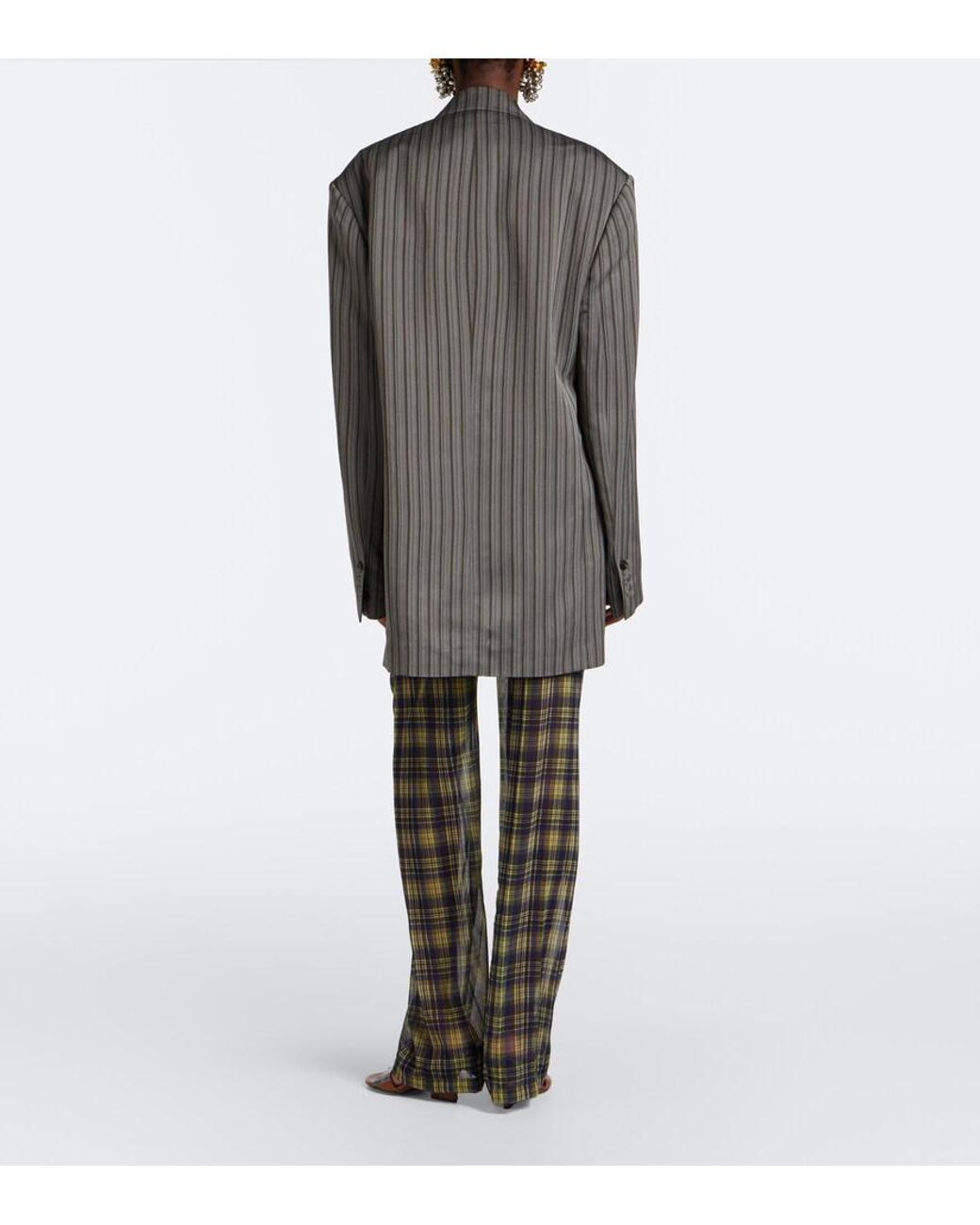 Dries Van Noten Gray Semi-Sheer Checked Chiffon Wide-Leg Pants