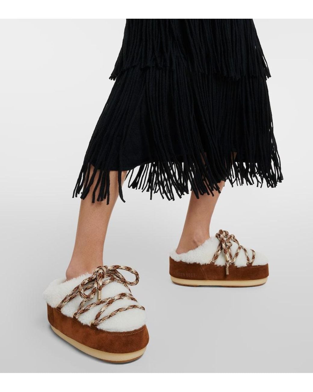 Moon Boot Brown Slippers Aus Veloursleder Mit Shearling