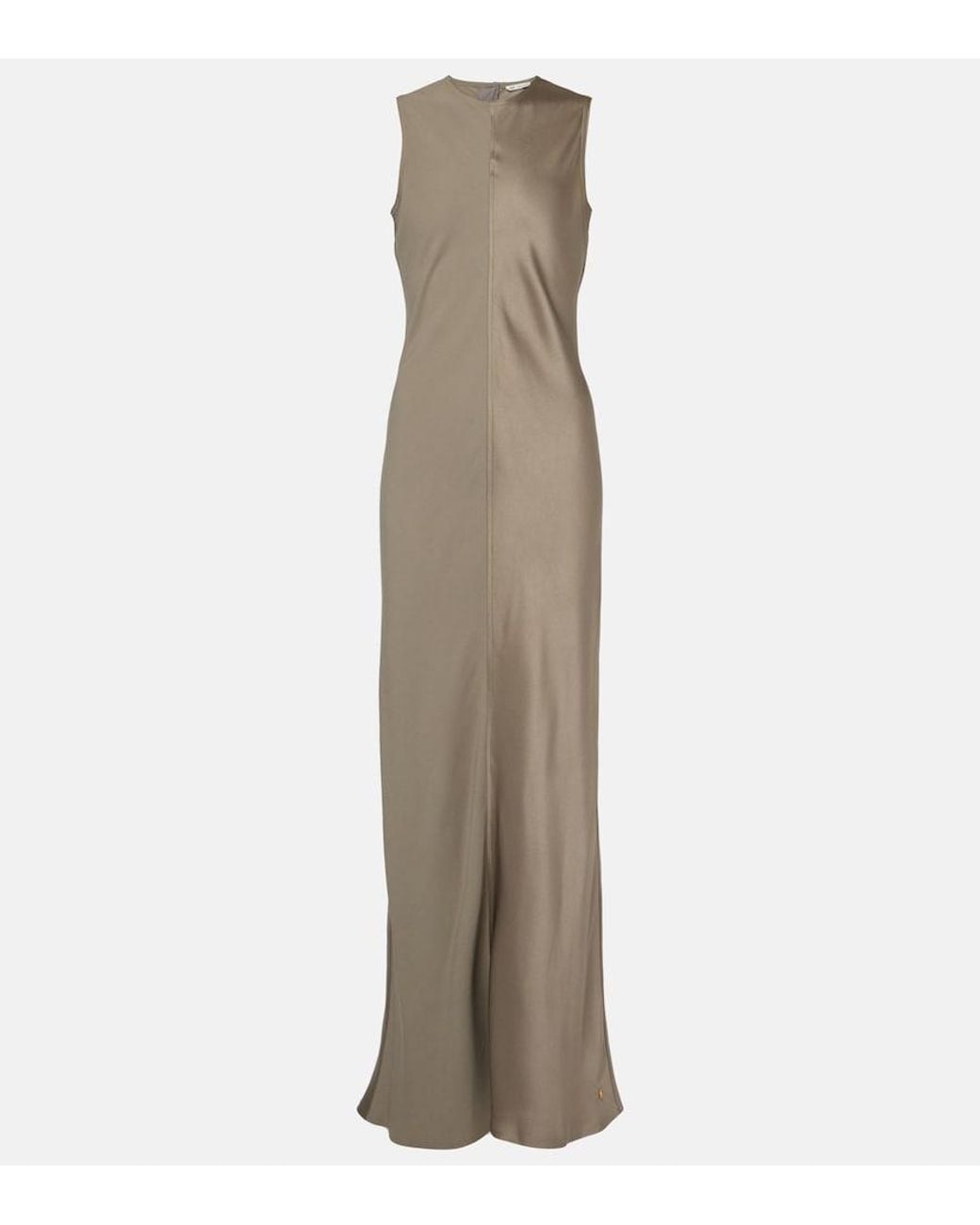 AMI Natural Paneled Satin Maxi Dress