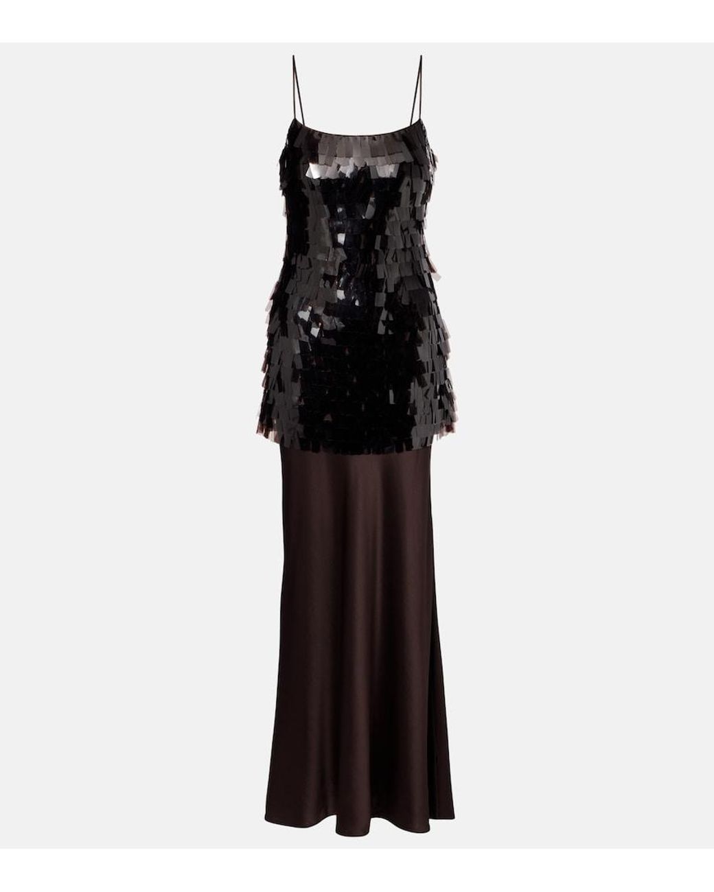 Staud Black Mesa Sequined Satin Gown