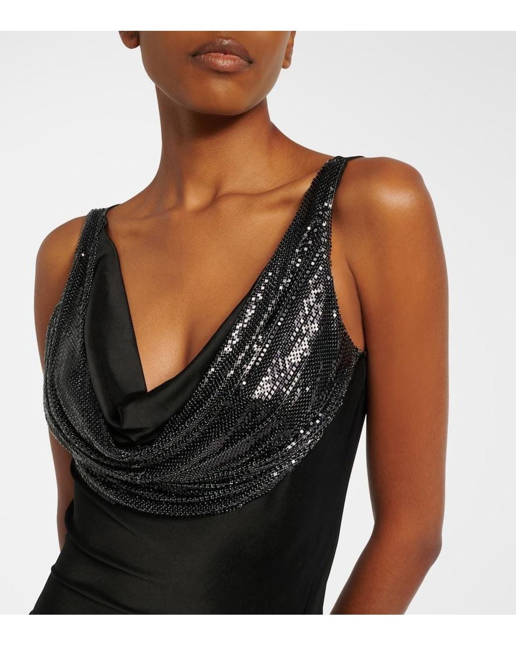 Rabanne Black Embellished Jersey Gown