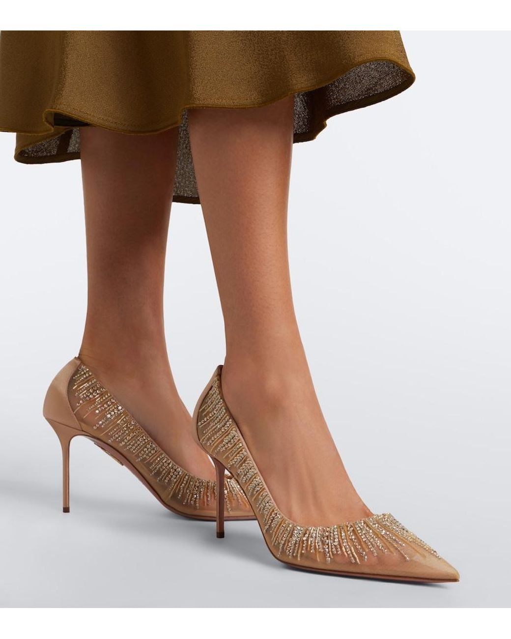 Aquazzura Natural Soft Sky Embellished Tulle And Satin Pumps