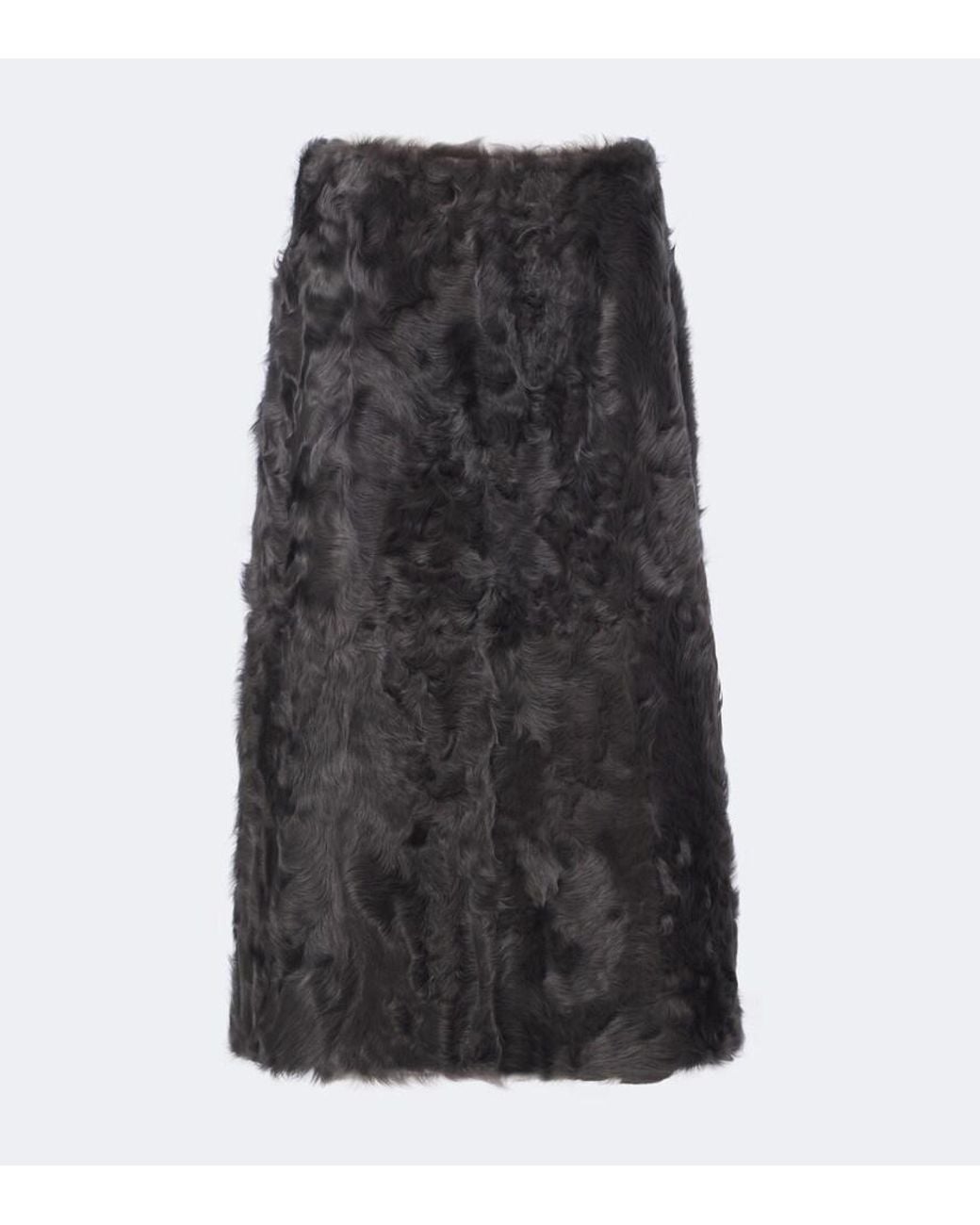 Yves Salomon Black Shearling Midi Skirt