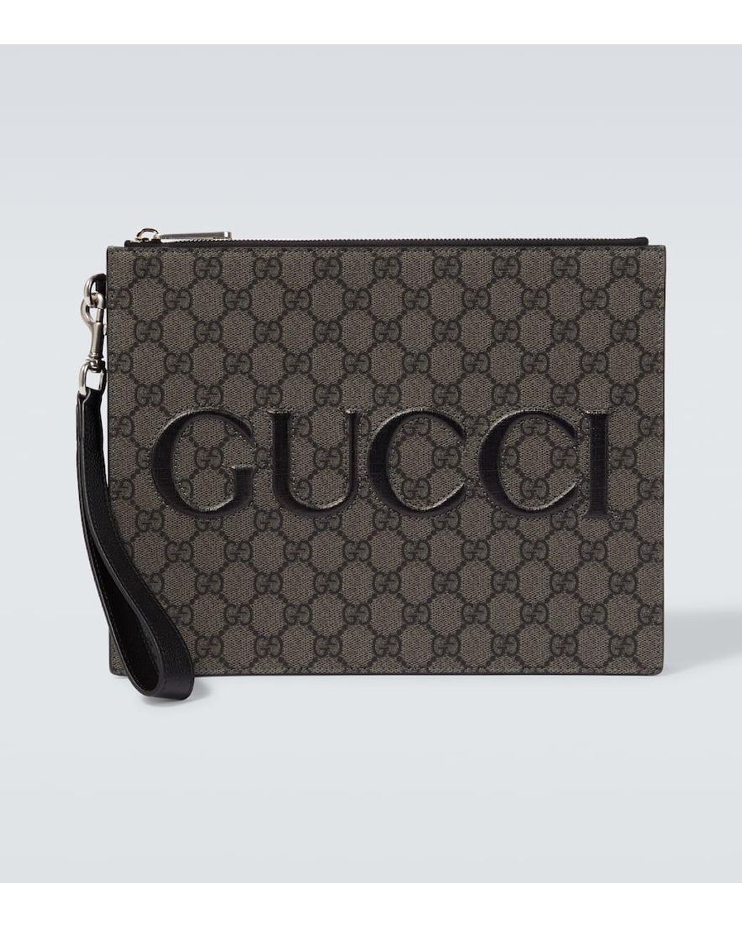 Gucci Gg Canvas Pouch With Strap in Gray for Men | Lyst