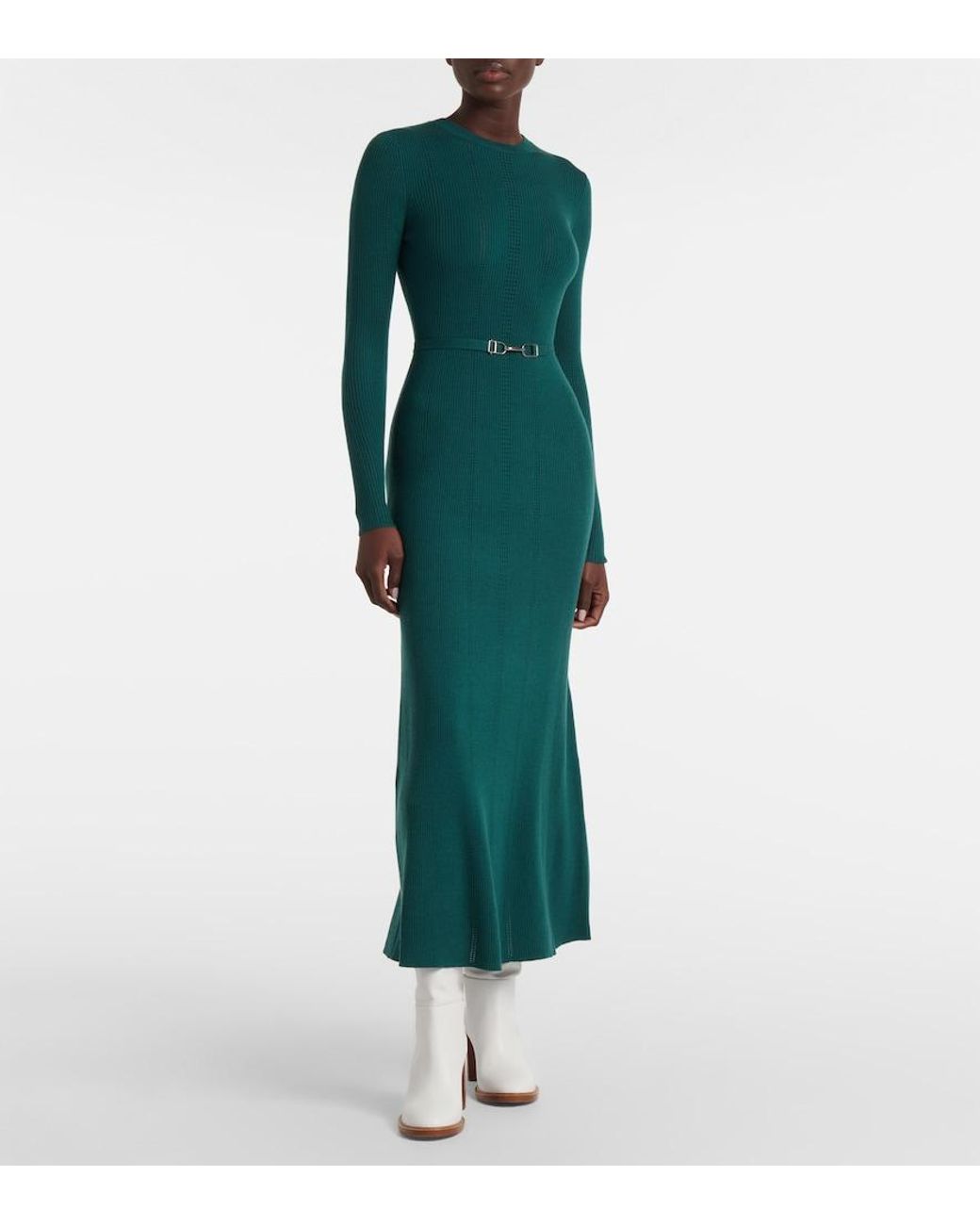 Gabriela Hearst Green Imagene Wool Midi Dress