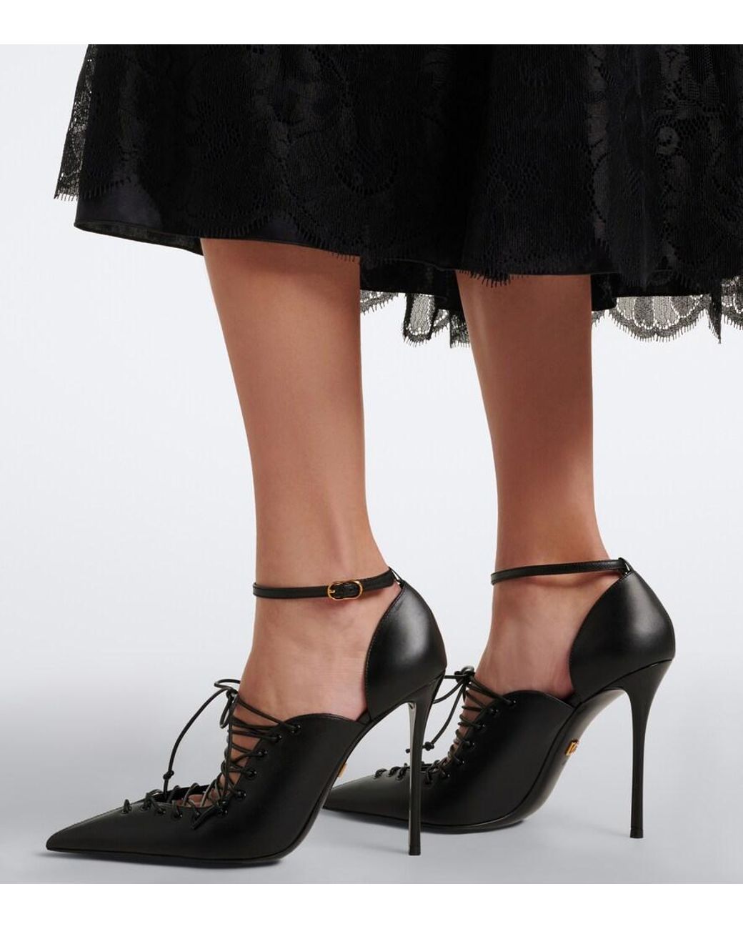 Dolce & Gabbana Black Leather Lace-Up Pumps