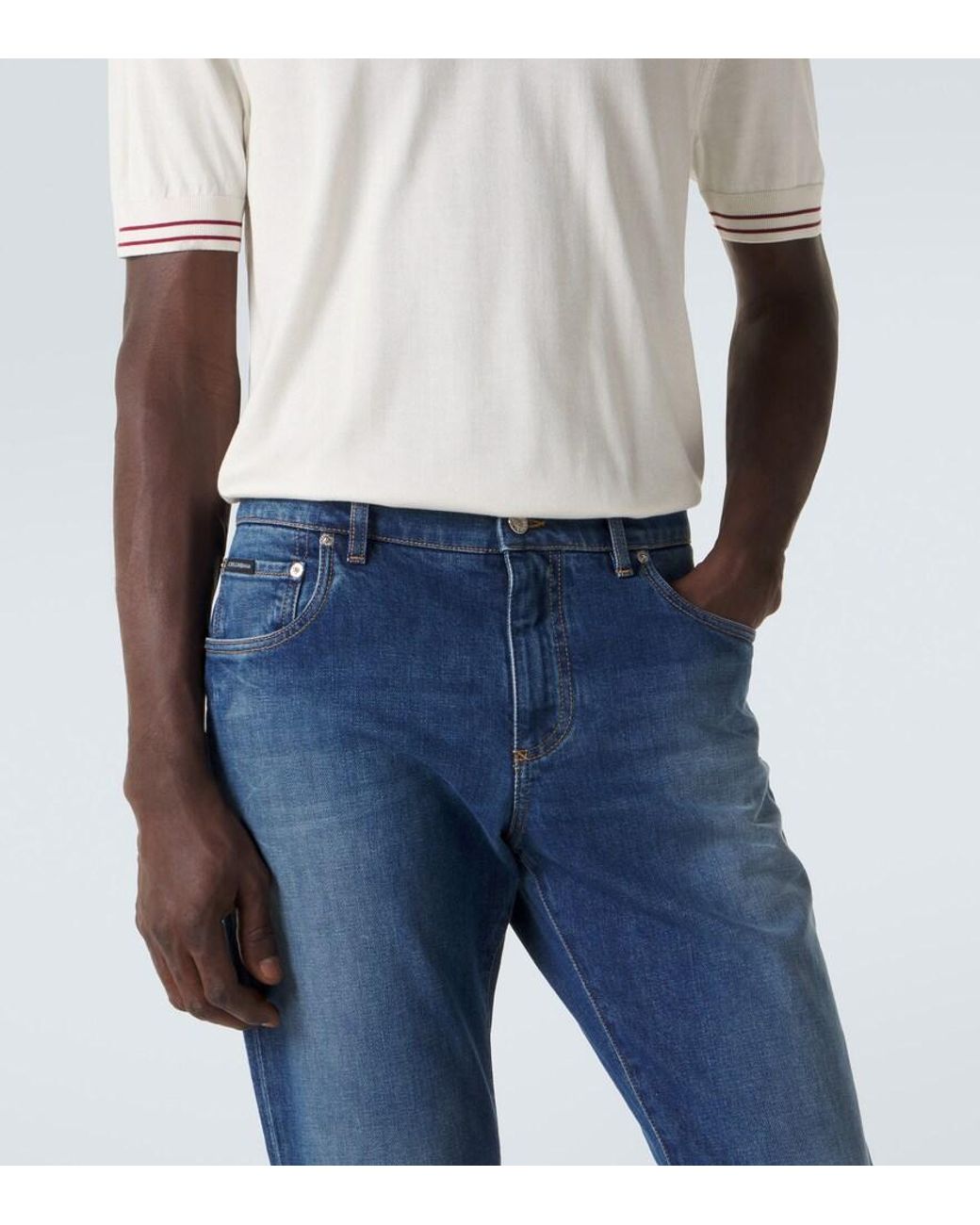 Dolce & Gabbana Blue Mid-Rise Slim Jeans for men