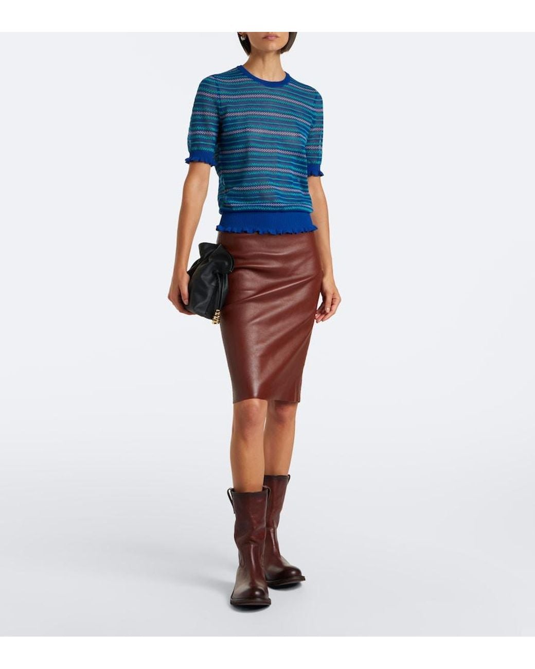 Stouls Red Gilda Leather Midi Skirt