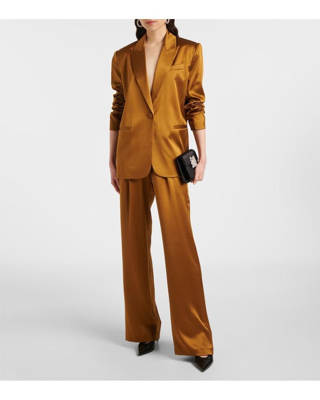 The Sei Brown Oversized Silk Satin Blazer