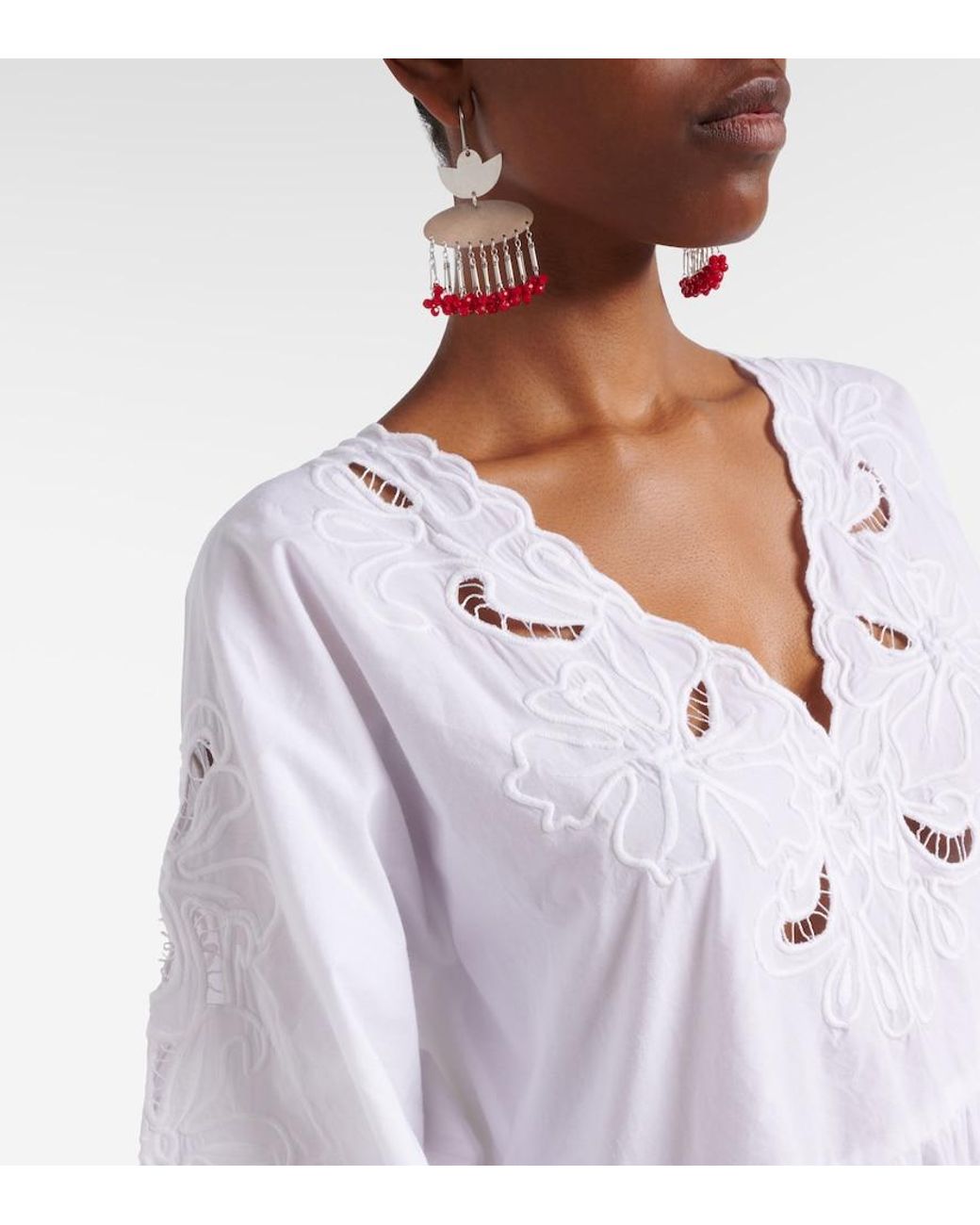 Juliet Dunn White Embroidered Cotton Poplin Minidress