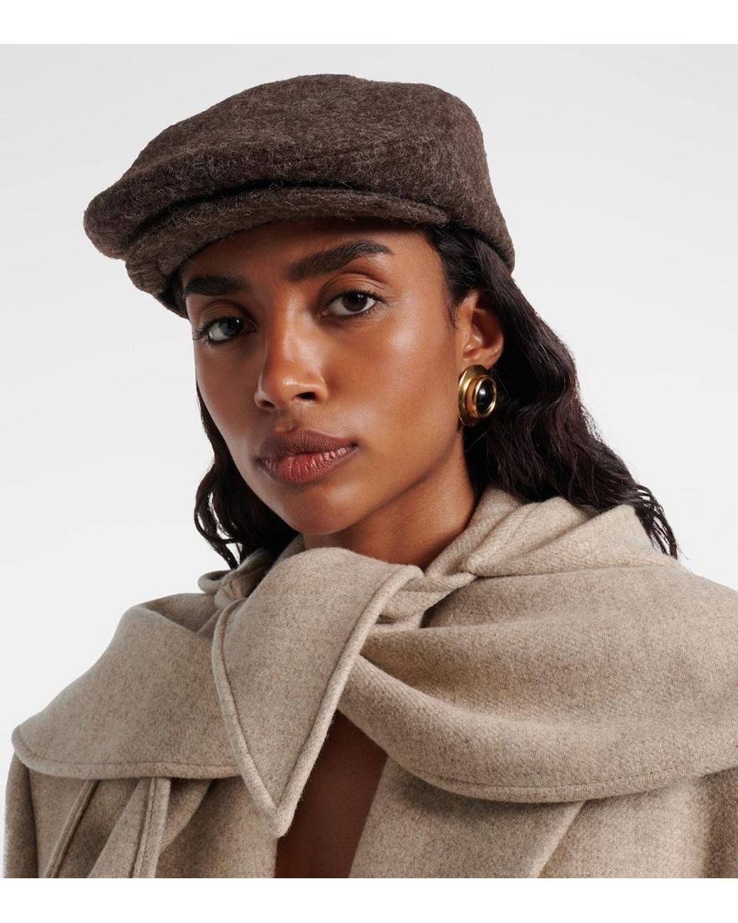 Ruslan Baginskiy Brown Logo Wool-Blend Newsboy Cap