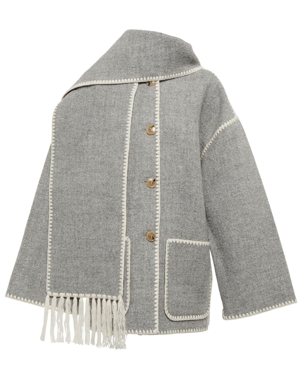 Totême Toteme Embroidered Woolblend Felt Scarf Jacket in Gray Lyst