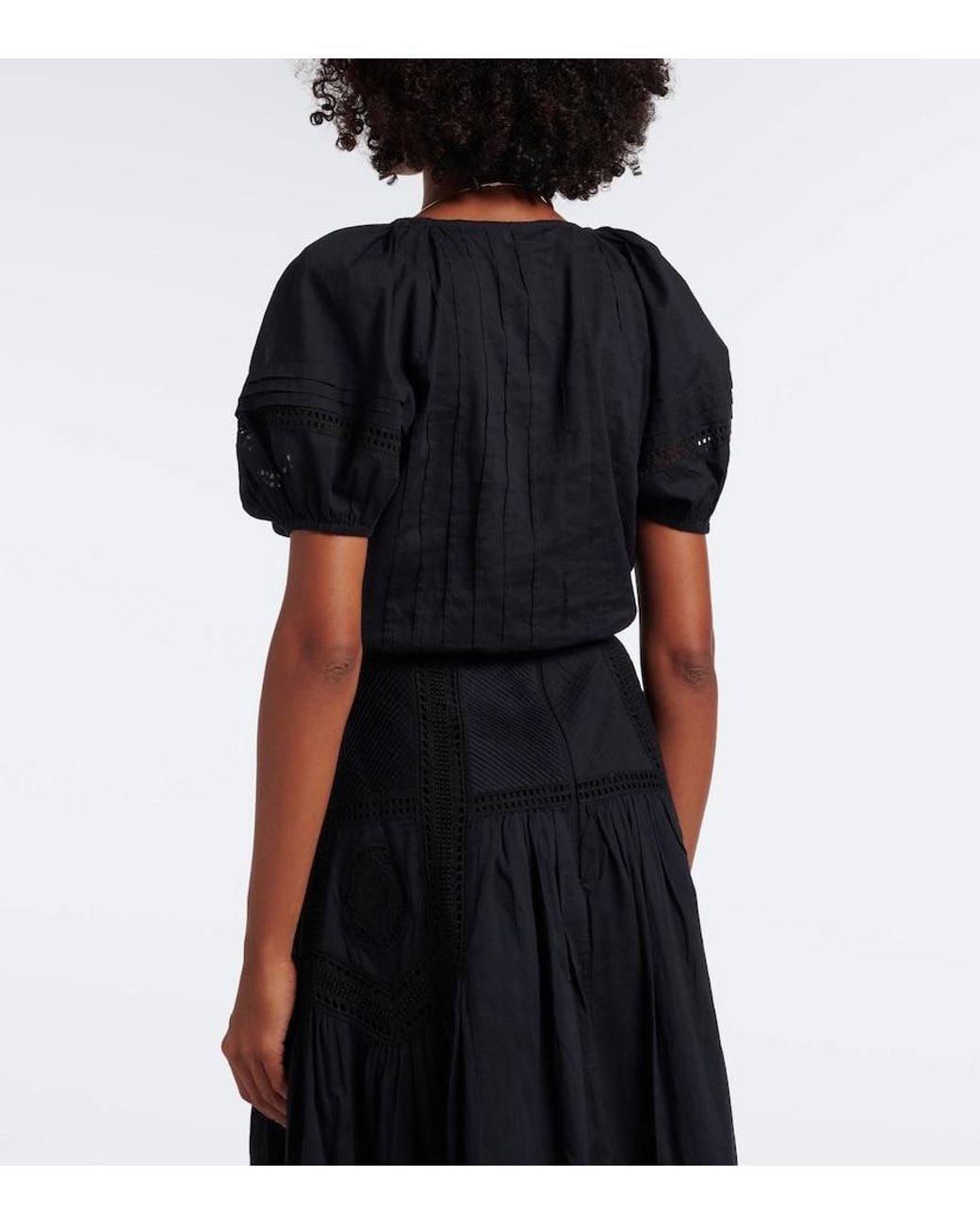 Ulla Johnson Black Clara Embroidered Cotton Crop Top