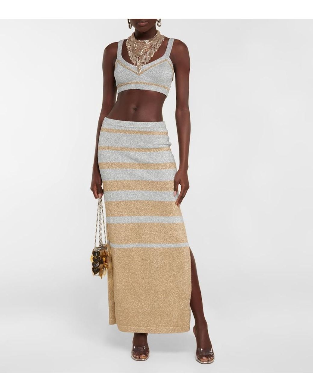 Rabanne Gray Metallic Knit Crop Top
