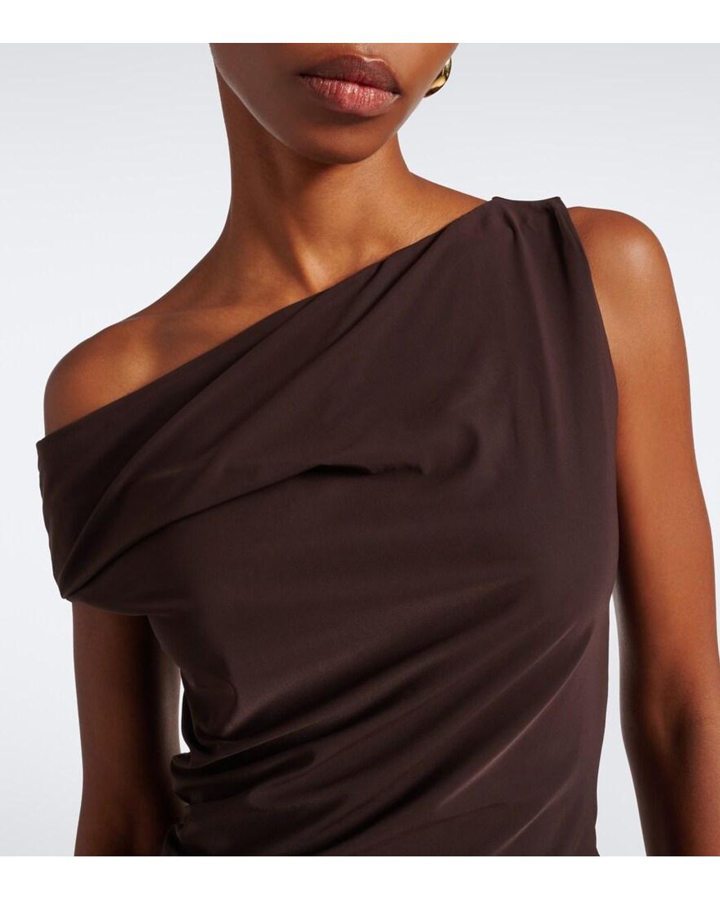 Agolde Brown Carlin Asymmetric Draped Jersey Top
