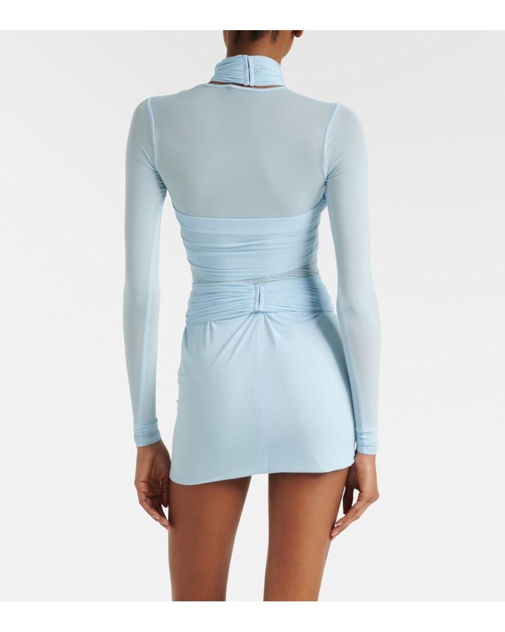 Wardrobe NYC Blue Draped Sheer Bodysuit