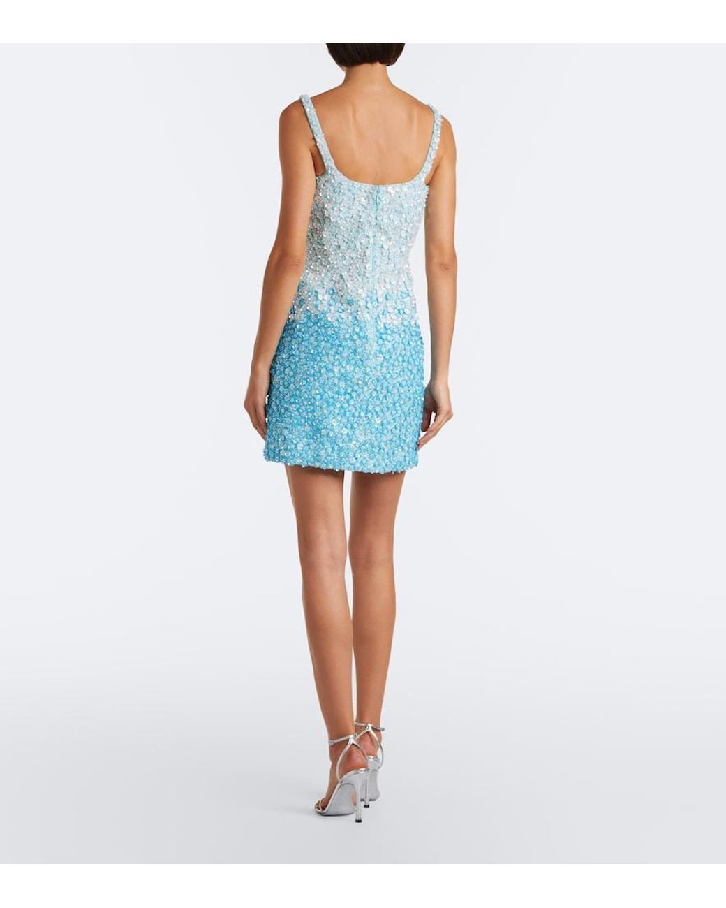 La Fuori Blue Ombre Floral Sequined Silk Minidress