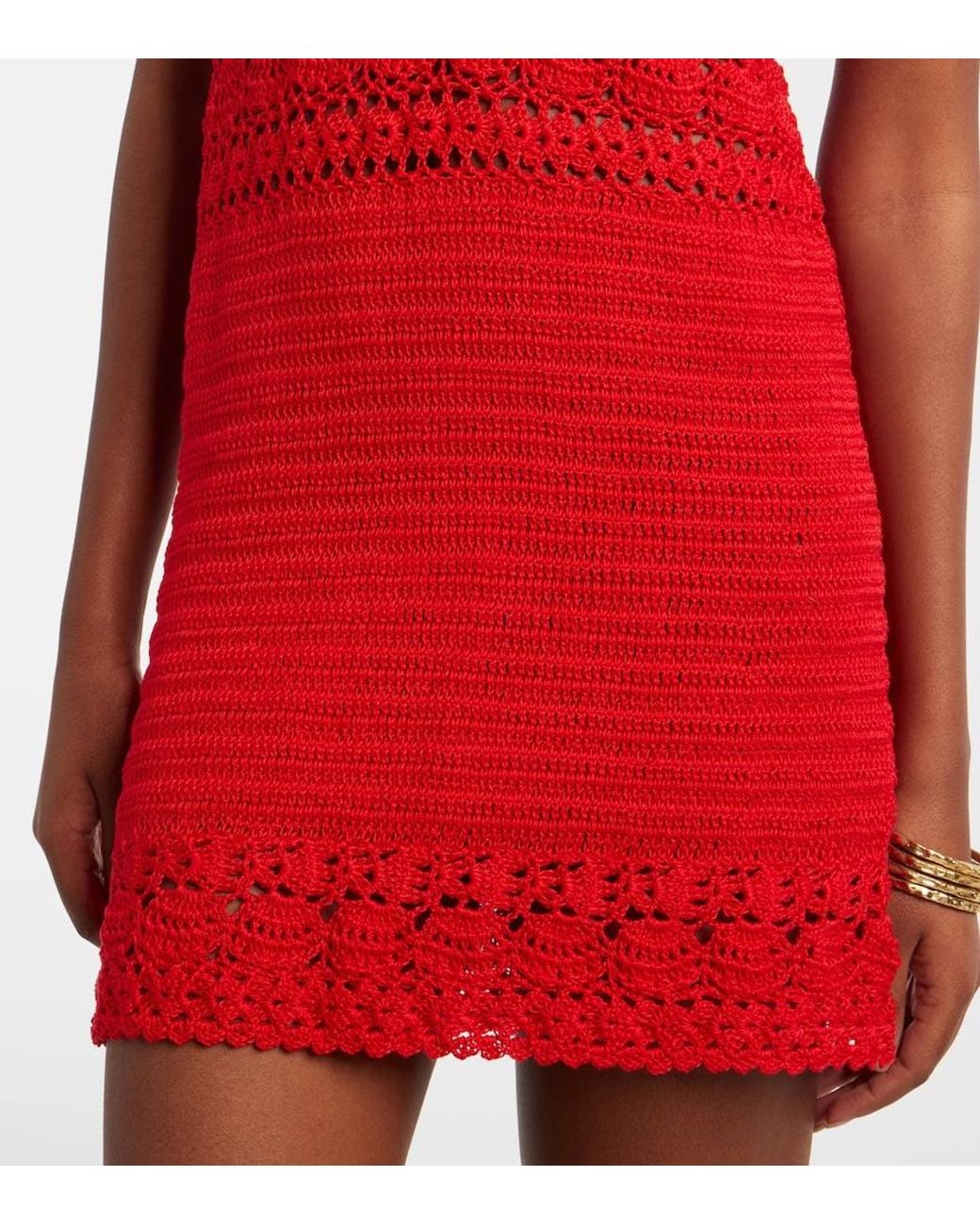 Anna Kosturova Red Filigree Crochet Cotton Minidress