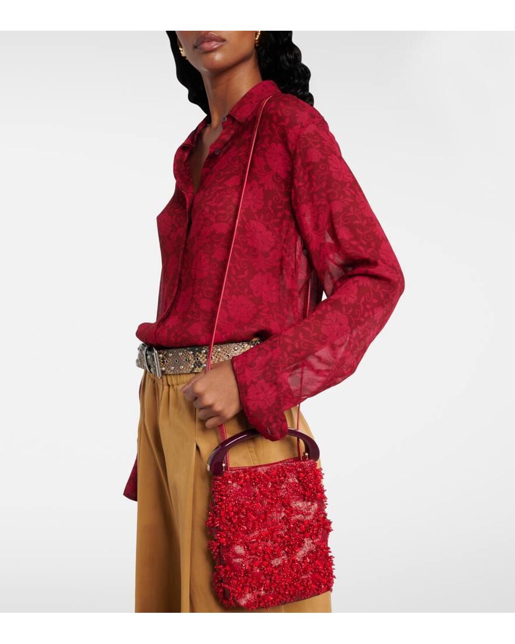【DRIES VAN NOTEN】SS25 装飾 マイクロバッグ Red 送料関税込 Red Micro Leather Bag by Dries Van Noten on Sale