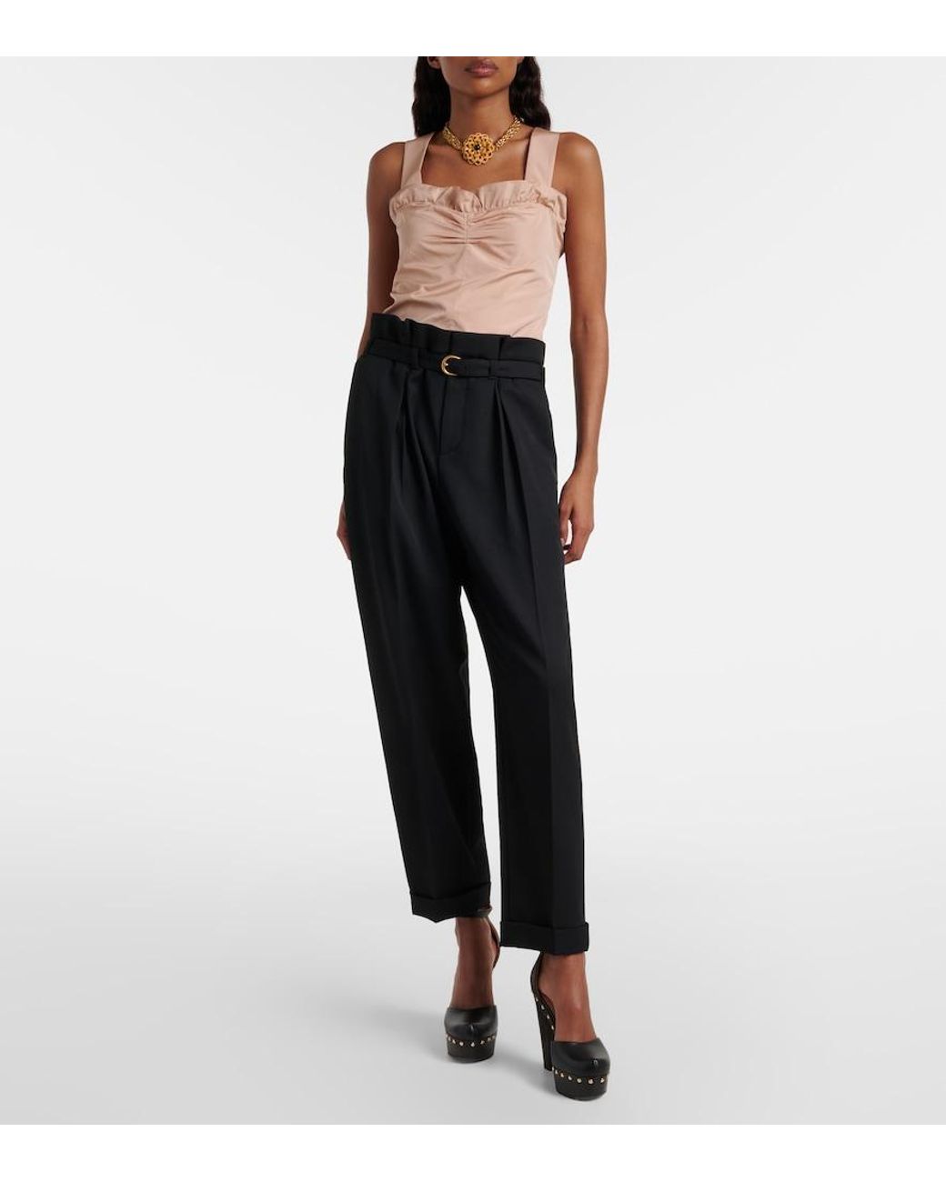 Chloé Pink Gathered Ruffled Taffeta Crop Top