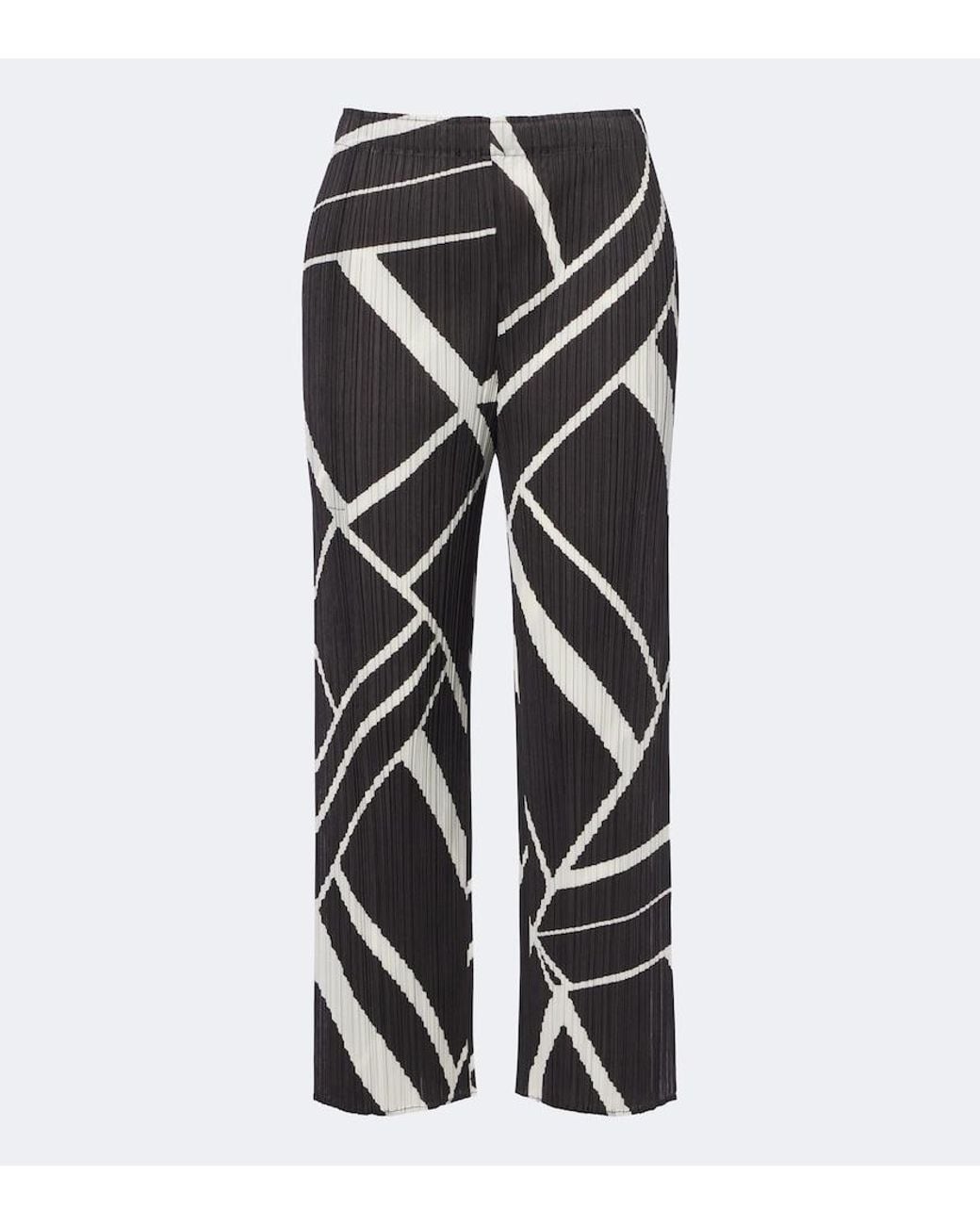 Pleats Please Issey Miyake Gray Fold Line Pleated Printed Wide-Leg Pants