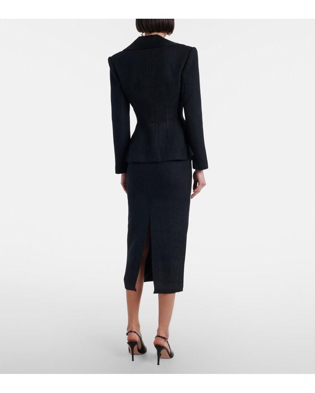 Self-Portrait Black Wool-Blend Twill Midi Dress