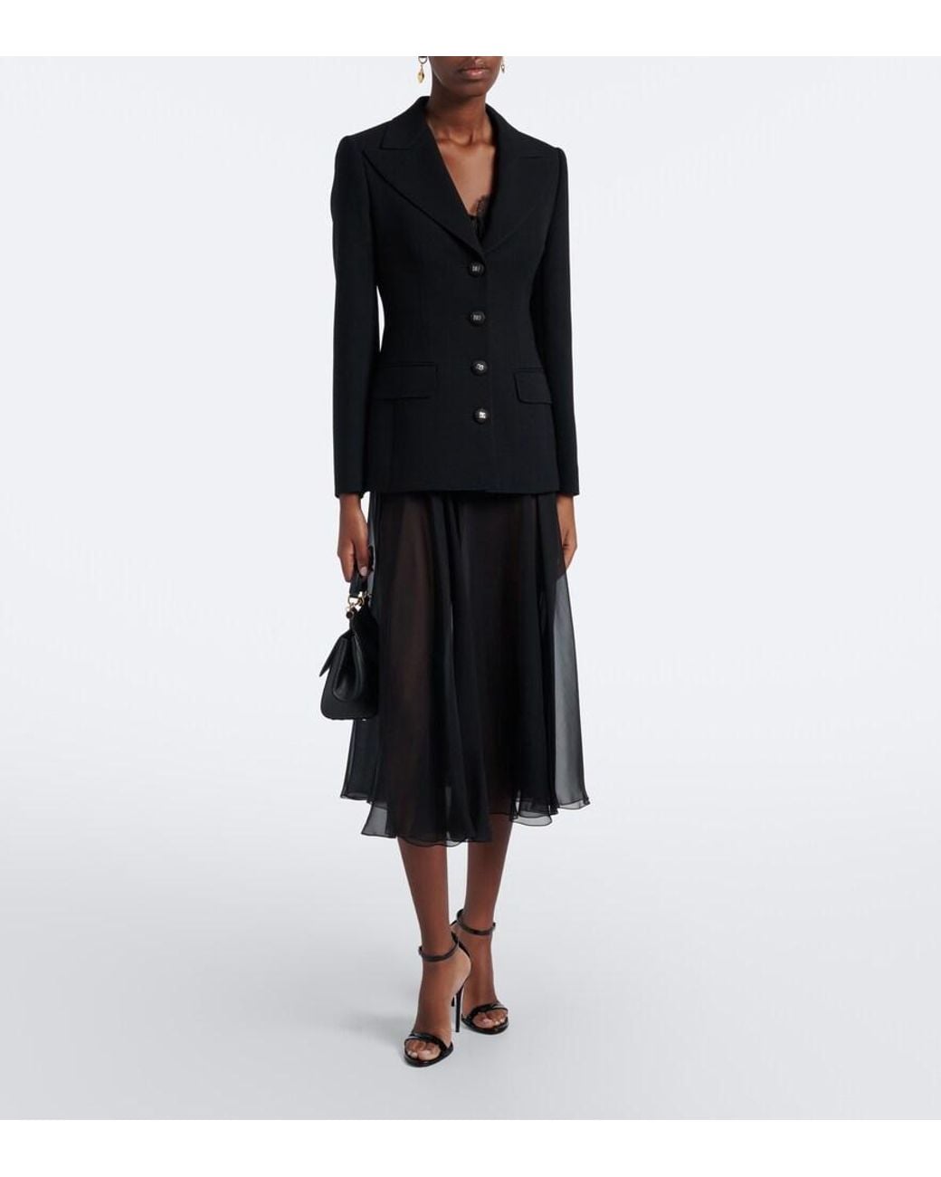 Dolce & Gabbana Black Pleated Sheer Silk Chiffon Midi Skirt