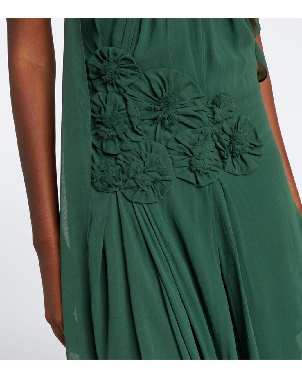 Victoria Beckham Green Floral-Applique One-Shoulder Silk Cocktail Dress
