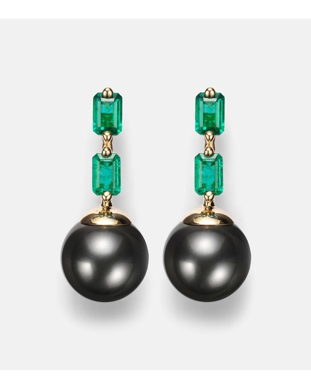 Suzanne Kalan Black 18Kt Drop Earrings With Pearls And Emeralds